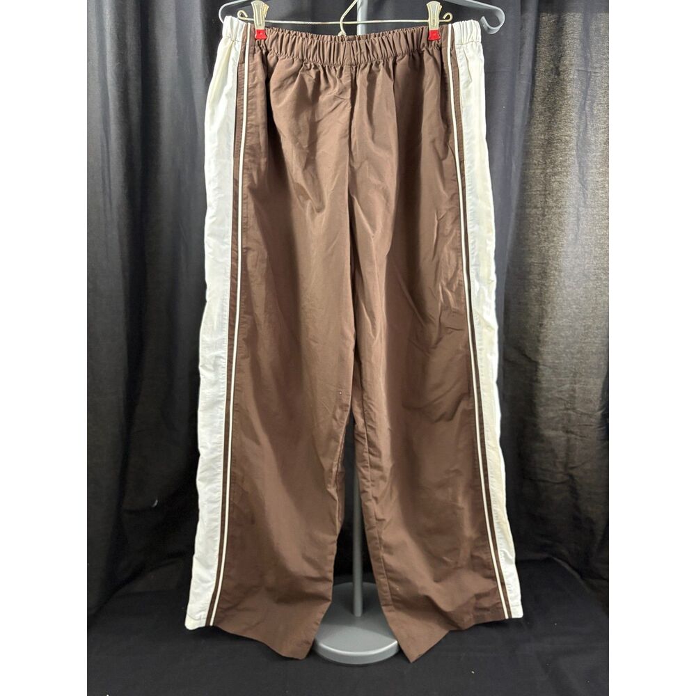 No Boundaries Brown Cream Side Stripe Nylon Track Pants L 12-14 Y2K Style